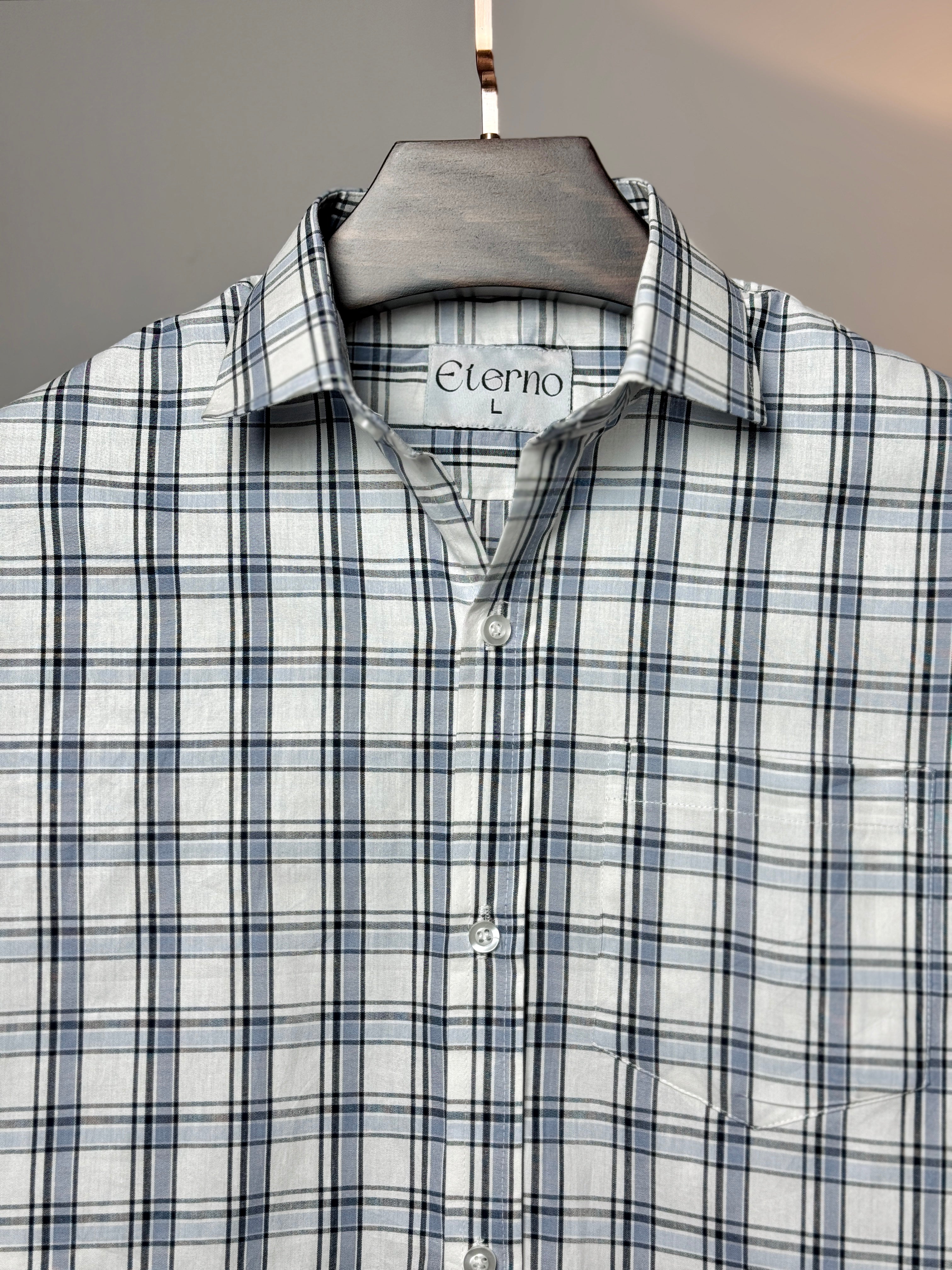 White & Sky blue check cotton shirt