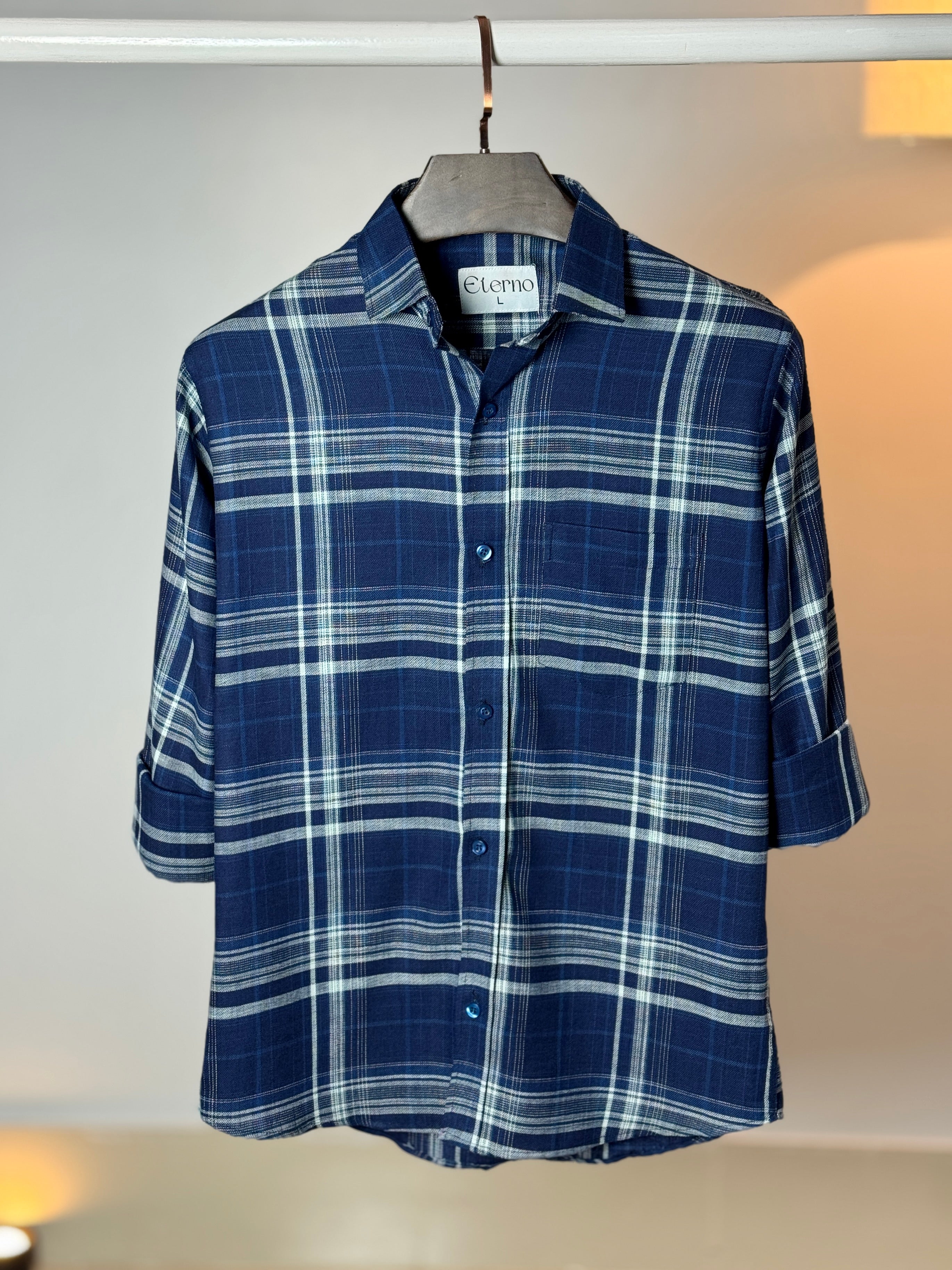 Deep Navy & Silver check