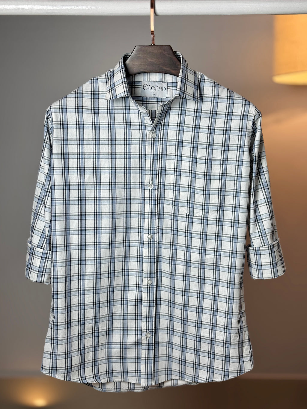 White & Sky blue check cotton shirt