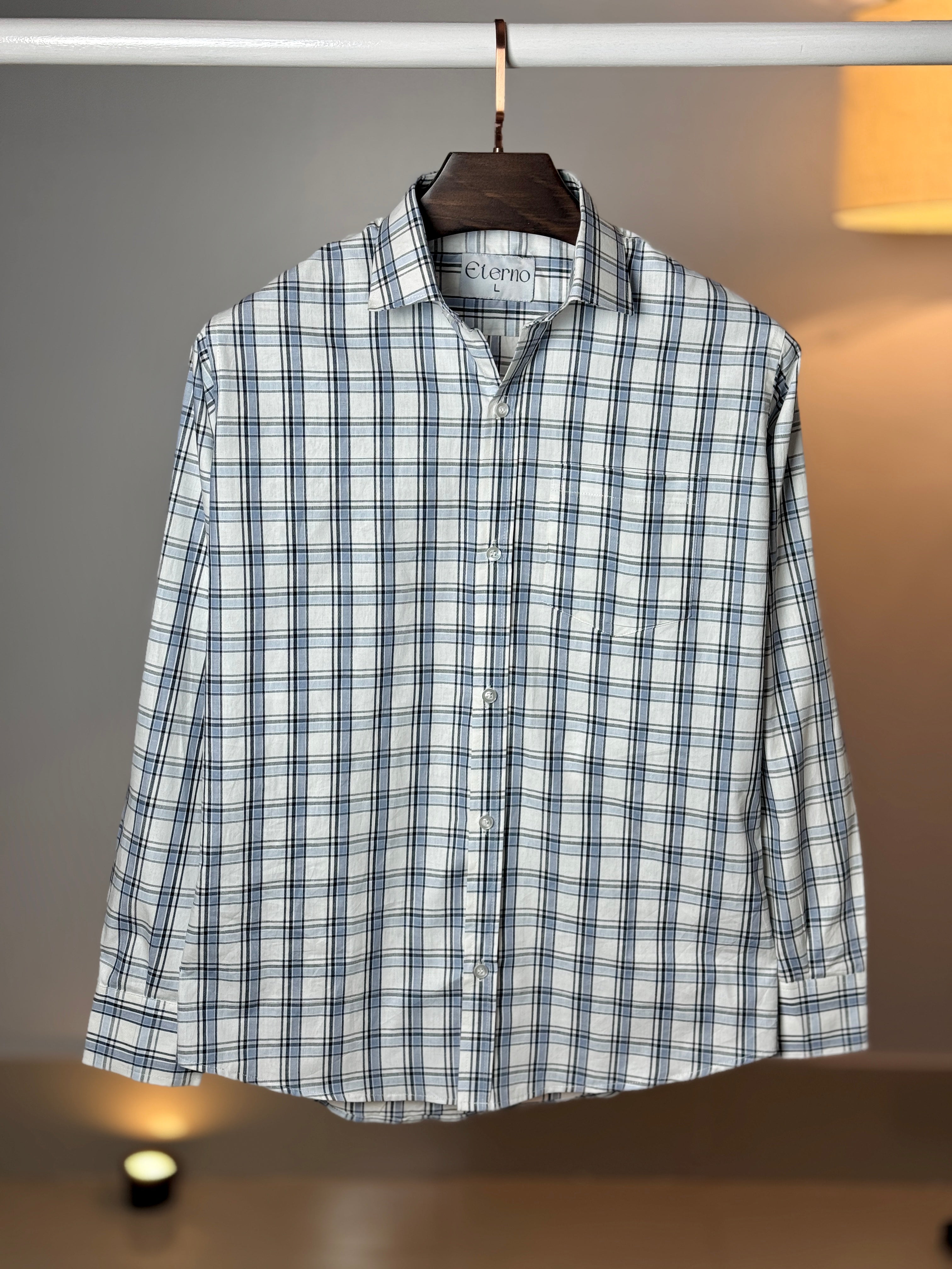 White & Sky blue check cotton shirt