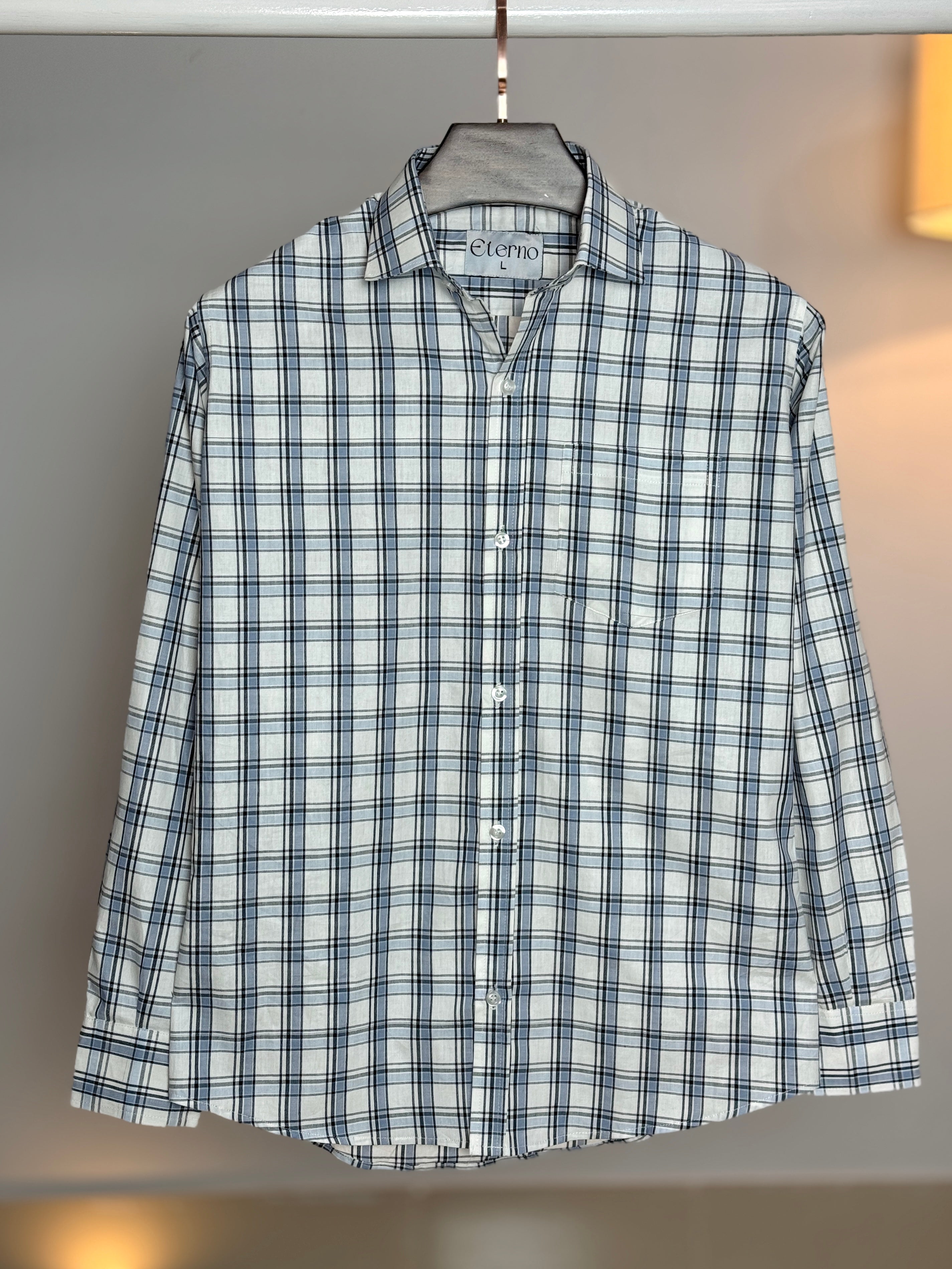 White & Sky blue check cotton shirt